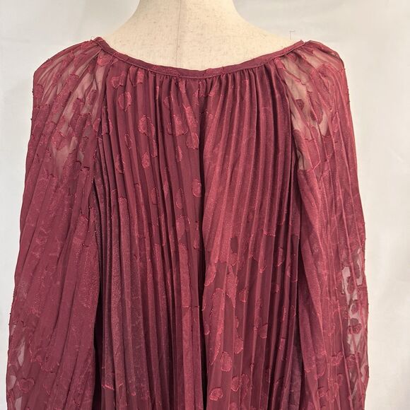 Anthropologie Toulon Pleated Swing Mini Dress Size XL Burgundy - Picture 8 of 10